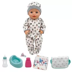 Кукла Essa YL2440H Bebeluș interactiv în costumaș gri cu imprimeu de animale