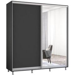 Шкаф Mobildor-Lux Раздвижные двери Aron-S из зеркала и ДСП (200x60x220 см) Антрацит