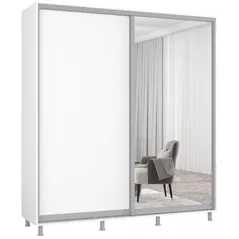 Шкаф Mobildor-Lux Арон с раздвижными дверцами из зеркала и ДСП (190x60x220H см) Brilliant White