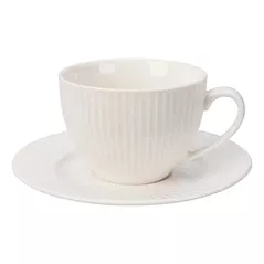 Cană Promstore 03315 Cană 240ml cu farfurie Siaki Ribbed, New Bone, porțelan