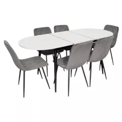 Комплект стол и стулья Evelin di Costacurta стол DT-533R B + 6 стульев YTC-080B Blu-14 (Dark grey)