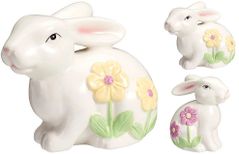 Decor Promstore 42563 Statueta Iepure cu flori, 13cm, portelan