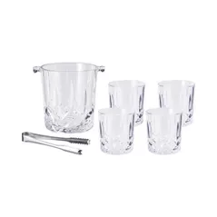 Veselă pentru băuturi Excellent Houseware 56570 Set pentru whiskey, 6 piese: 4 pahare, frapiera, cleste