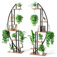 Подставка для цветов Mobildor-Lux Suport pentru plante Semilună cu iluminare, MDF/metal (negru/nuc)