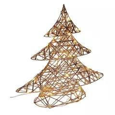 Figurină cu lumină Promstore 49090 Figurina luminoasa Brad, 20LED, 30cm, 2xAA, aurie, timer, alb-cald