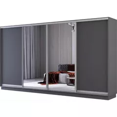 Dulap Mobildor-Lux Fox uși glisante din oglindă și PAL (370x60x230H cm) Anthracite