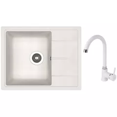 Chiuvetă bucătărie cu bateria Dr.Gans Nika 580 + SanDonna F 7073 alb