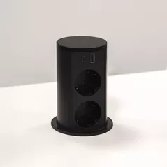 Priză electrică ASA Plastici 060.47F.00113 Versalift round version 2 sockets F + 1 USB 5V (A+C) Black methacryate