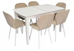Комплект стол и стулья Evelin di Costacurta стол HV-27V White + 6 стульев YTC-064Wh UF910-01 Light beige