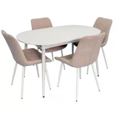 Комплект стол и стулья Evelin di Costacurta стол DT-533R Wh + 4 стула YTC-055Wh UF885-03 (Light beige)