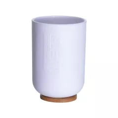 Стакан для зубных щёток Promstore 42744 Стакан для зубных щеток Bathroom 11cm, дно бамбук, белый, пл
