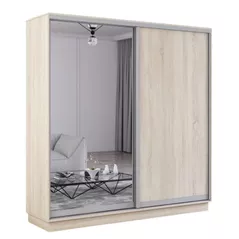 Dulap Mobildor-Lux Fox uși glisante din oglindă și PAL (210x60x210H cm) Sonoma