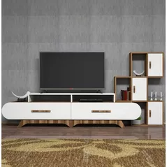 Comodă TV Trendy Flora S, Nuc, Alb 205x50x36cm