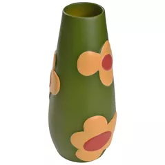 Decor Deco Vaza din ceramica cu flori, verde (25.5x10x6cm)