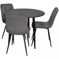 Комплект стол и стулья Evelin di Costacurta cтол DT-404-6B + 3 стула YTC-080B Bluvel-14 (Dark grey)
