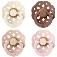 Suzetă BIBS 110459 Set 4 Colour Latex, tetina rotunda, 0 luni + Ivory/Blush/Woodchuck/Blossom-1104