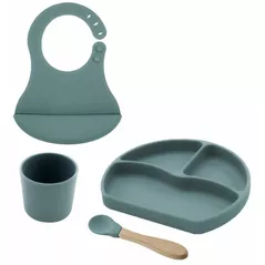 Посуда для кормления BabyJem 728 Set diversificare din silicon Menta, 4 piese