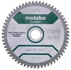 Диск отрезной Metabo 628066000 Pânza ferastrau circular Multi CUT universal HW/CT 216x30, Z60 FZ/TZ