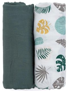 Аксессуар для пеленания Petite&Mars 417363 Set 2 paturele de muselina din bambus Misty Green Leaves, 120x120cm