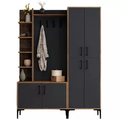 Mobilă pentru antreu Trendy Viyana DA, Nuc, Antracit, 150x200x35cm (GTR001364)