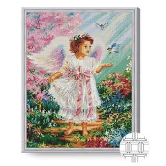 Tablou pe numere Art Gallery QB203397 Mozaic cu diamante patrate 40x50cm Ingerul si pasarile