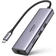 USB Hub Ugreen 90568 HUB 7in1 USB-C To 4K@60Hz HDMI + 2*USB-A 3.0 + RJ45 Gigabit + SD/TF Card Slot + PD 100W | CM512, Grey