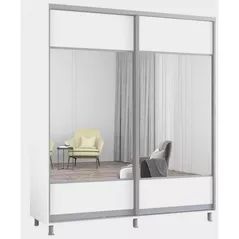 Dulap Mobildor-Lux Aron-P uși glisante din PAL cu oglindă orizontal (200x60x230H cm) Alb Brilliant