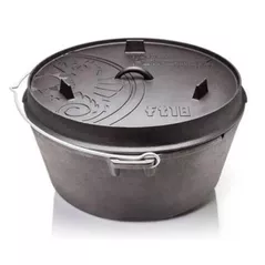 Ceaun grătar Petromax Dutch Oven 16L cu capac si fund plat, fonta