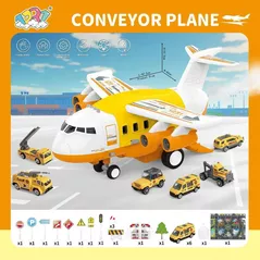 Машина Richi (41469) Avion cu sunete in set cu masinute galben