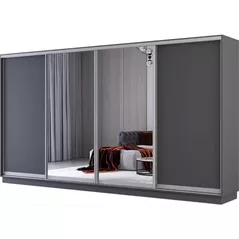 Шкаф Mobildor-Lux Раздвижные двери Fox из зеркала и ДСП (370x60x220H см) Антрацит