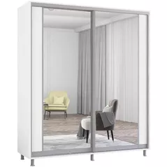 Dulap Mobildor-Lux Aron cu uși glisante cu oglindă vertical (200x60x230H cm) Alb Brilliant