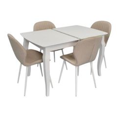 Комплект стол и стулья Evelin di Costacurta стол HV-29V White + 4 стула YTC-064Wh Bjorn-24 Light beige