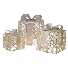 Figurină cu lumină Promstore 56518 Set figurine Gift-cube, LED+timer, 3buc, argintiu