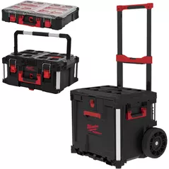 Sistem de depozitare a instrumentelor Milwaukee 4932498984 Set din 3 cutii PACKOUT cutie cu roti, sertare si organizator