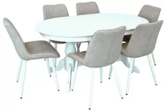 Комплект стол и стулья Evelin di Costacurta стол HV-33V White + 6 стульев YTC-055Wh, UF885-12 Light grey