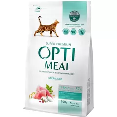 Hrană pentru animale de companie Optimeal 24231092 Hrană uscată Super Premium pentru pisici sterilizate, curcan și ovăz, 8x700 g