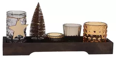 Новогодний декор Promstore 48264 Candelabre din sticla 4buc si LED pe brad, tava 9.5X31.5cm