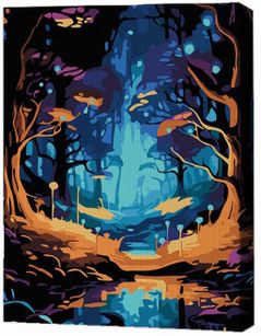 Tablou pe numere BrushMe RMGB016FC 30x40сm (pânză neagră/fără cutie) Magia pădurii nocturne