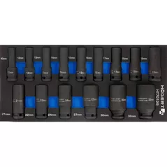 Набор головок, бит, насадок Hoegert HT7G129 головоки ударные глубокие 6гр., 10-32 мм, 15 предм.