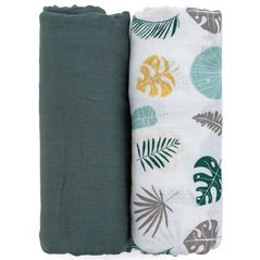 Accesoriu pentru înfășat Petite&Mars 417363 Set 2 paturele de muselina din bambus Misty Green Leaves, 120x120cm