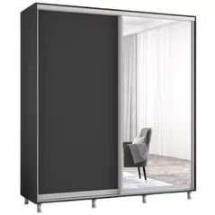 Dulap Mobildor-Lux Aron-P uși glisante din oglindă și PAL (200x60x240H cm) Anthracite