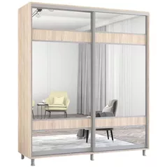 Шкаф Mobildor-Lux Aron-S uși glisante din PAL cu oglindă zebra (200x60x200H cm) Sonoma