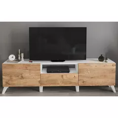 Comodă TV Bofigo Decorativa, cadru metalic, 160 cm, Alb/Stejar (11-16-01)
