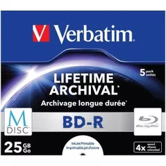 Диск оптический Verbatim VER_43823 M-Disk BD-R Lifetime Archival 25GB 4X, 5 Pack Jewel Case