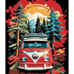 Картина по номерам Strateg 57207 Autobuz in desisul padurii 30x40cm (fundal negru)