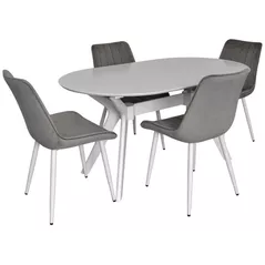 Комплект стол и стулья Evelin di Costacurta стол Raffles Oval White + 4 стула YTC 055WH Blu-13 Light grey