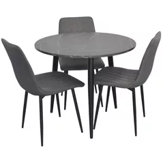 Комплект стол и стулья Evelin di Costacurta cтол DT-404-6B + 3 стула YTC-078B Bluvel-14 (Dark grey)