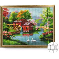 Tablou pe numere Art Gallery QB203064 Mozaic cu diamante patrate 40x50cm Moara la rau