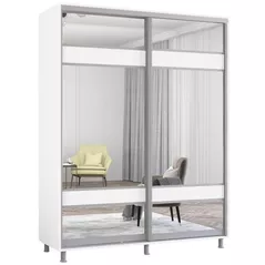 Шкаф Mobildor-Lux Aron-S 1.0m-1.8m uși glisante din PAL cu oglindă zebra (180x60x200H cm) Alb Brilliant