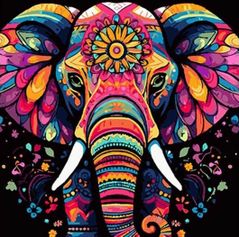 Tablou pe numere Strateg 57226 Elefant colorat 40x40cm (fundal negru)